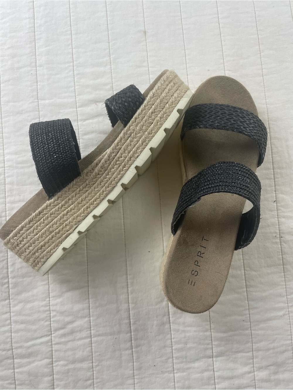 Esprit Black Braided Strap Platform Sandals 10M (for wider foot)